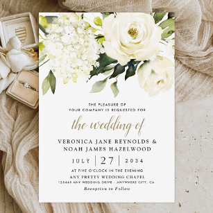 Invitación Hydrangea Elegante Rosa de Oro Blanco Boda Floral