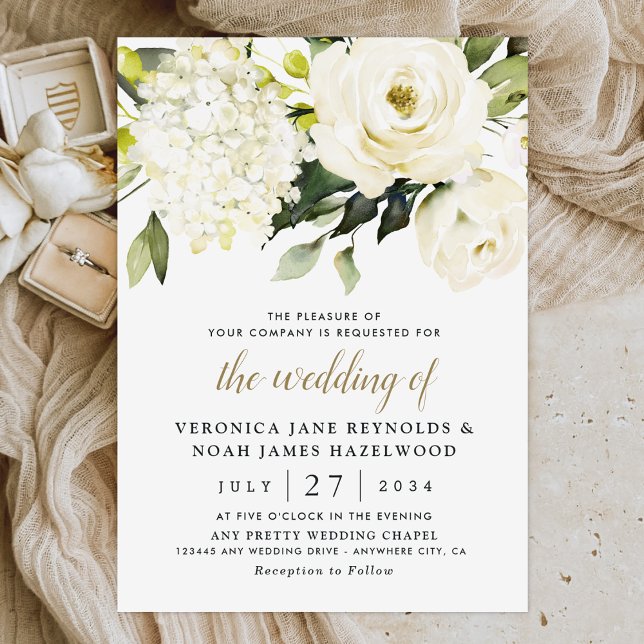 Invitación Hydrangea Elegante Rosa de Oro Blanco Boda Floral (Subido por el creador)