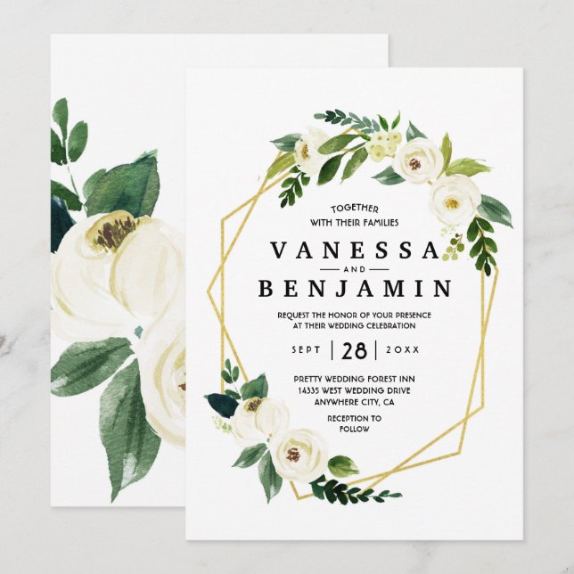Invitación Hydrangea Elegante Rosa de Oro Blanco Boda Floral  (Anverso / Reverso)
