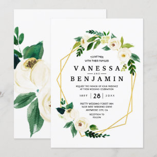 Invitación Hydrangea Elegante Rosa de Oro Blanco Boda Floral