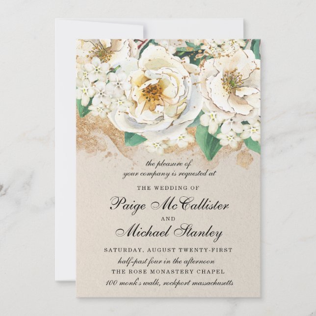 Invitación Hydrangea Elegante Rosa de Oro Blanco Floral (Anverso)