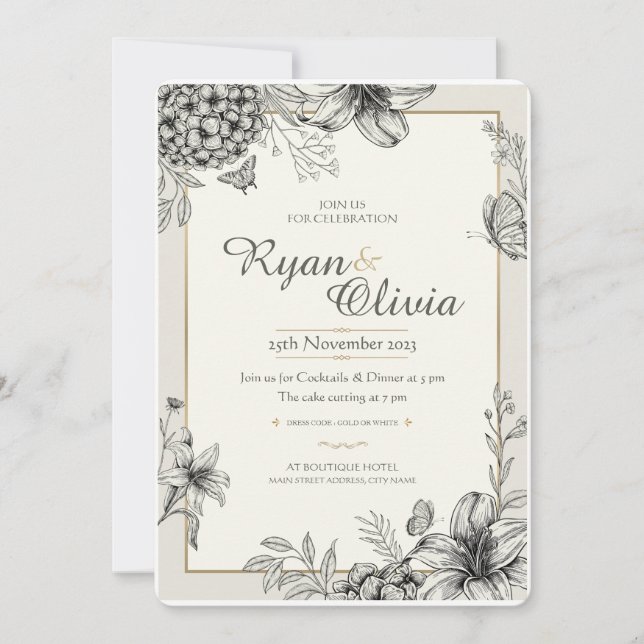 Invitación Hydrangea Eleged Elegant Wedding Vintage (Anverso)