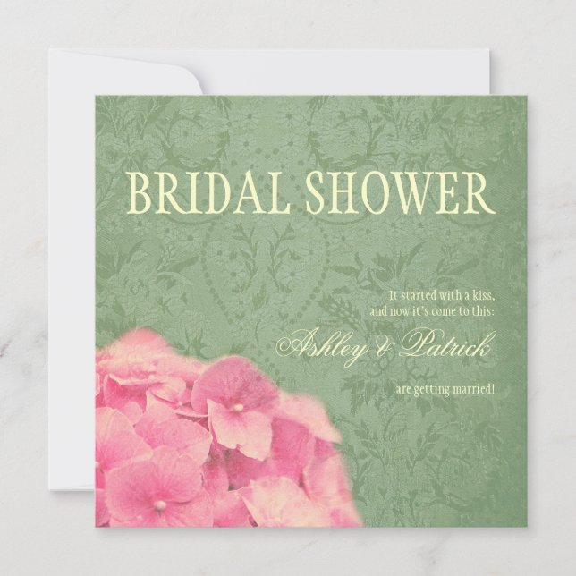 Invitación Hydrangea en ducha nupcial de la textura barroca (Anverso)