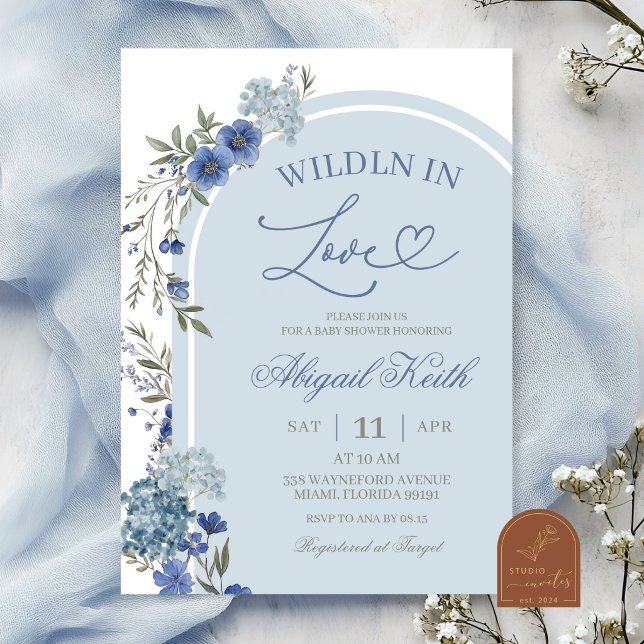 Invitación Hydrangea Flor Silvestre Azul Salvajemente Enamora (Subido por el creador)