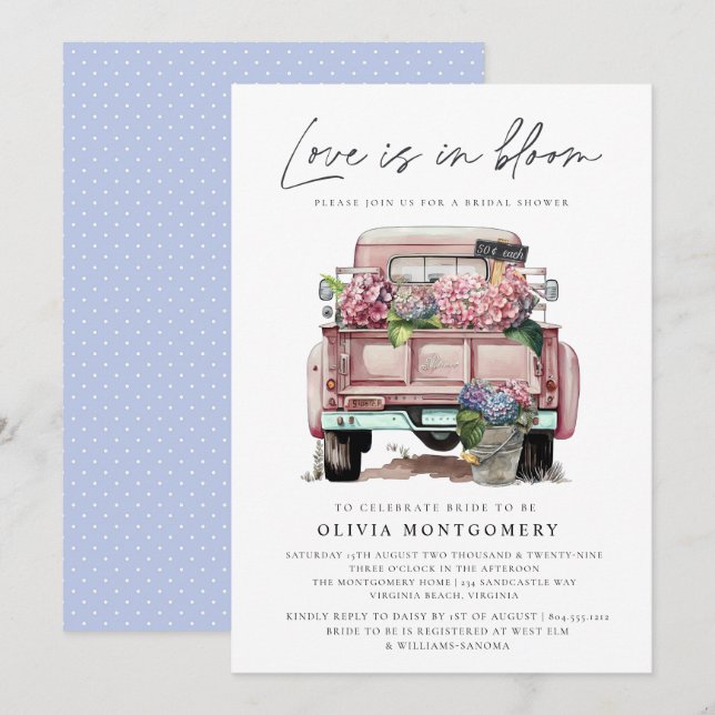 Invitación Hydrangea Floral Bridal Shower (Anverso / Reverso)