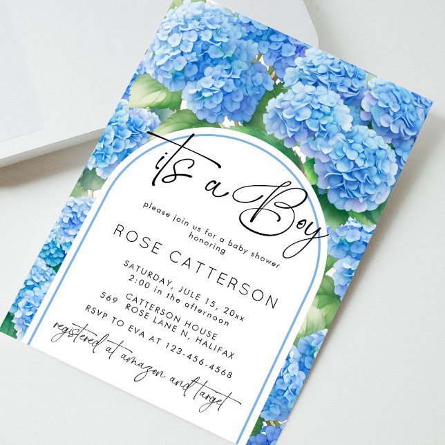 Invitación Hydrangea Flores azules es un niño Baby Shower (Subido por el creador)
