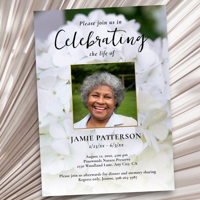 Invitación Hydrangea Flower Life Celebration Photo Funeral  (Subido por el creador)