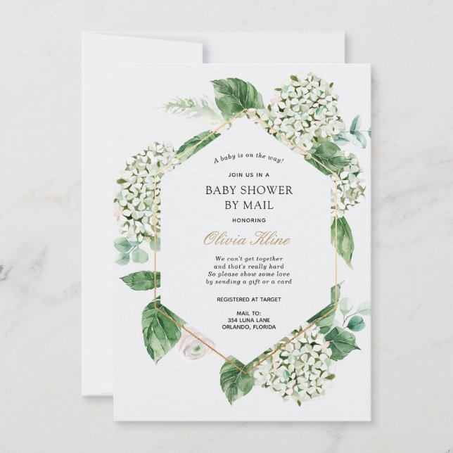 Invitación Hydrangea Gold Frame Baby Shower por correo (Anverso)