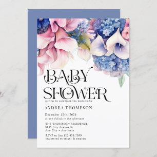 Invitación Hydrangea   Lilies Floral   Baby Shower acuarela