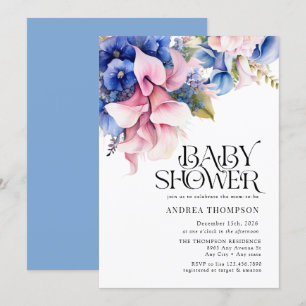 Invitación Hydrangea   Lilies Floral   Baby Shower acuarela