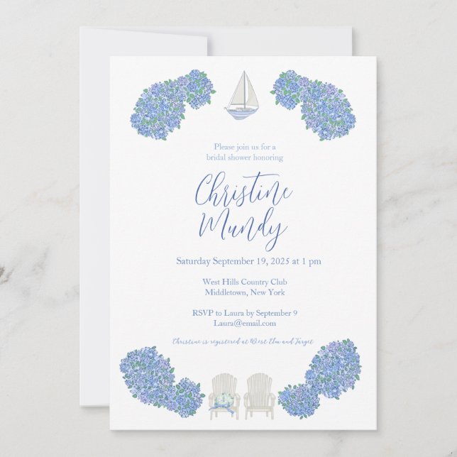 Invitación Hydrangea Nautical Classic Coastal Bridal Shower (Anverso)