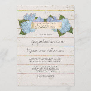 Invitación Hydrangea nupcial del azul del tablero de madera