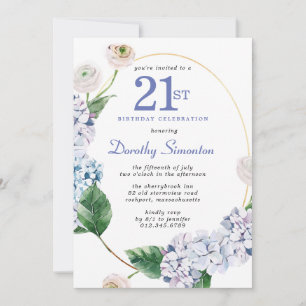 Invitación Hydrangea Rosa 21ª Fiesta de cumpleaños