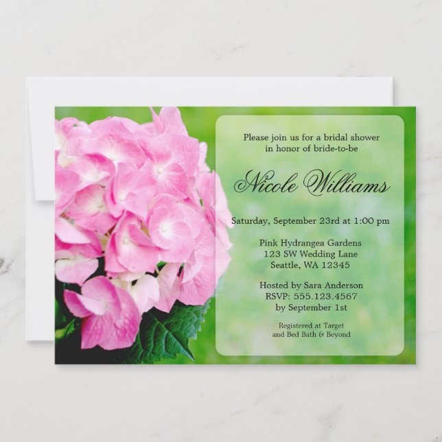 Invitación Hydrangea rosa Blossom Bridal Shower (Anverso)