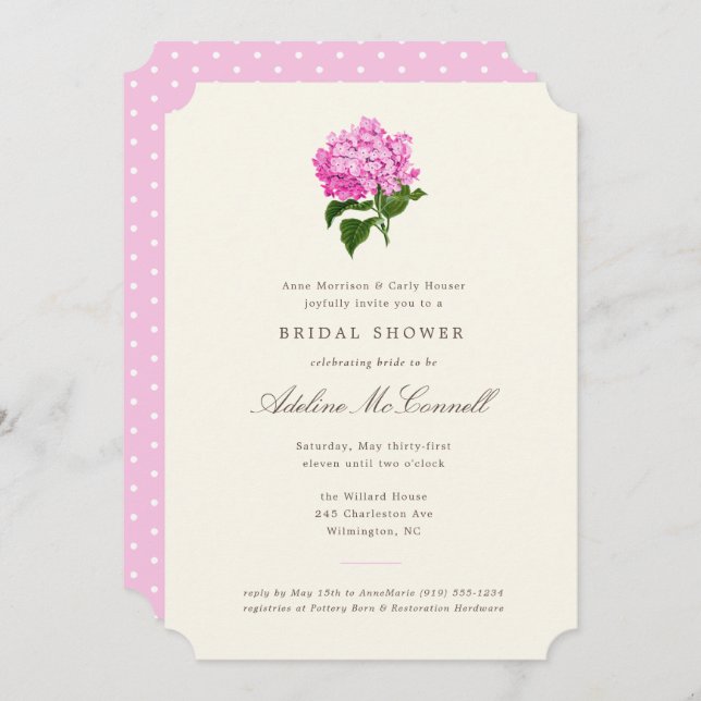 Invitación Hydrangea Rosa Ducha Británica Abuela (Anverso / Reverso)