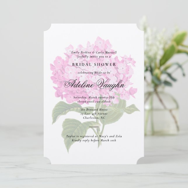 Invitación Hydrangea Rosa Ducha Británica Abuela (Anverso de pie)