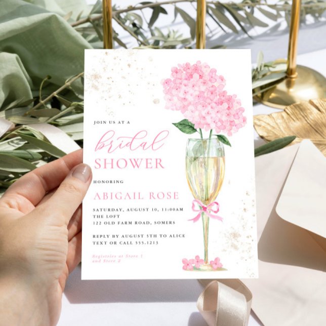 Invitación Hydrangea rosa Ducha de novia Gold Champagne (Subido por el creador)