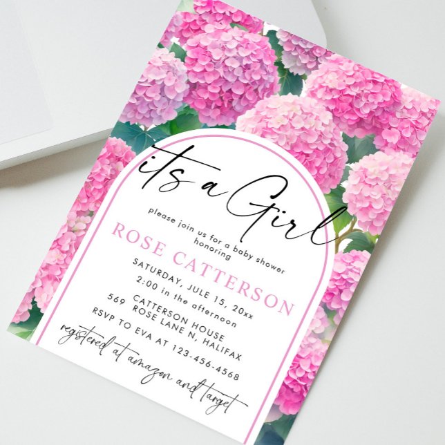 Invitación Hydrangea rosa Es un Baby Shower Chica (Subido por el creador)