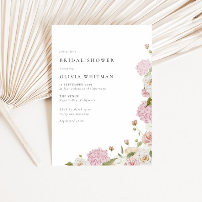 Invitación Hydrangea rosa Roses blancos ducha de novia (Subido por el creador)