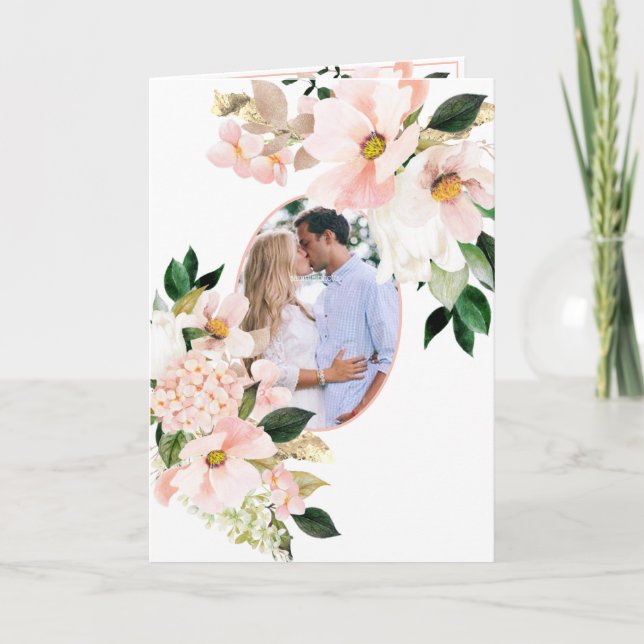 Invitación Hydrangea Rosa Tulipanes Blancos Foto Boho Boda (Anverso)