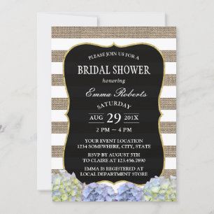 Invitación Hydrangea Rustic Burlap Stripes Bridal Shower