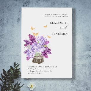 Invitación Hydrangea Rustic Butterfly Gold Boho Boda