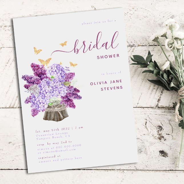 Invitación Hydrangea Rústica Lilac Elegante Ducha Boho Bridal (Subido por el creador)