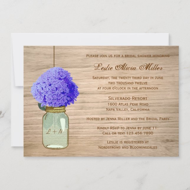 Invitación Hydrangea rústico del azul del Cornflower del (Anverso)