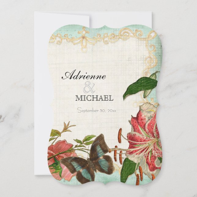 Invitación Hydrangea subió lirio de la mariposa n del (Reverso)