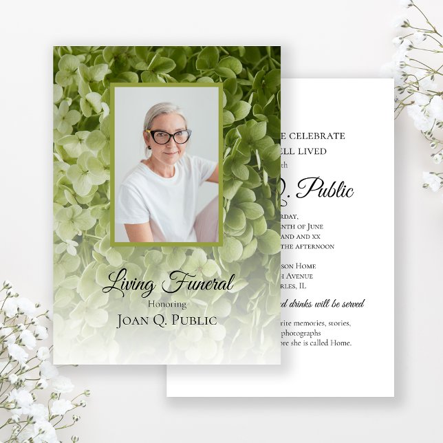 Invitación Hydrangea Verde Fiesta Funeral Vivo Floral (Subido por el creador)