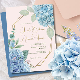 Invitación Hydrangea Watercolor Rubor Boda azul turbio rosado