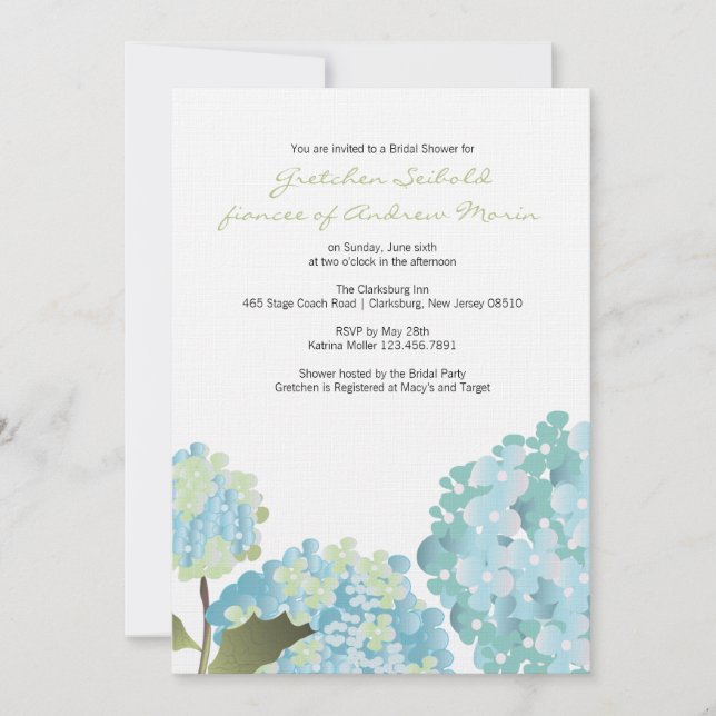 Invitación Hydrangea Wedding Shower (Anverso)