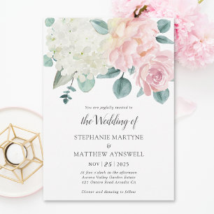 Invitación Hydrangea White Elegy Rosa Polvoriento Boda Peony