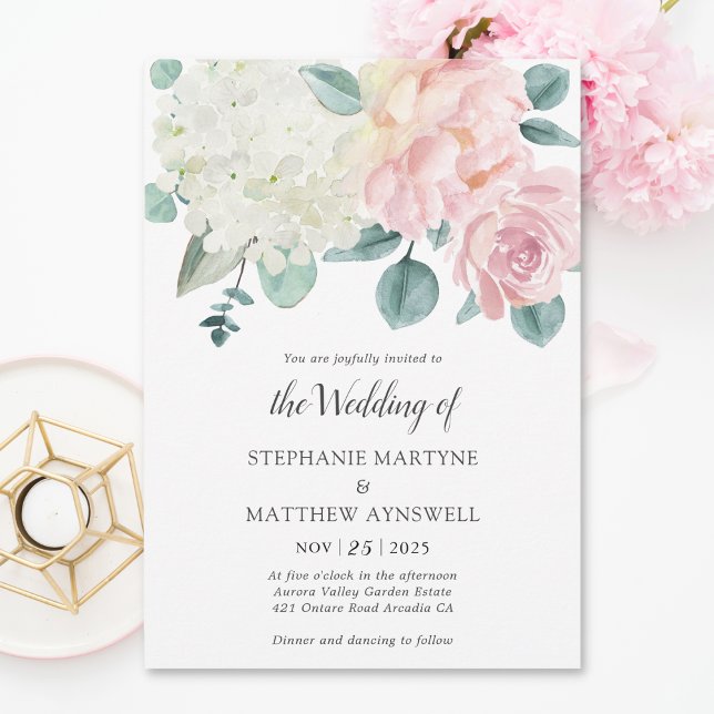 Invitación Hydrangea White Elegy Rosa Polvoriento Boda Peony (Subido por el creador)