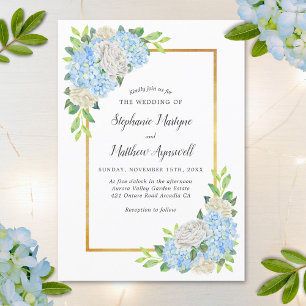 Invitación Hydrangea White Rose Gold Watercolor Boda