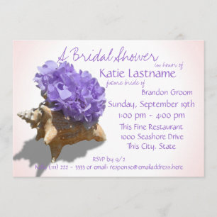 Invitación Hydrangea y Seashell Bridal Shower Lavender