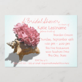 Invitación Hydrangea y Seashell Bridal Shower Pink