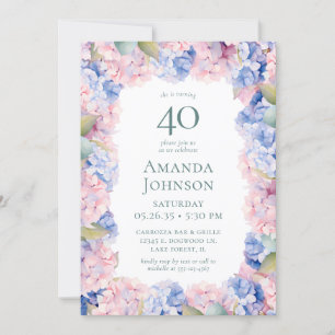 Invitación Hydrangeas 40.º Fiesta de cumpleaños