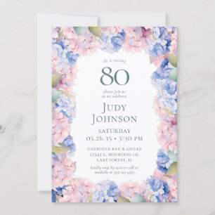 Invitación Hydrangeas 80ª fiesta de cumpleaños
