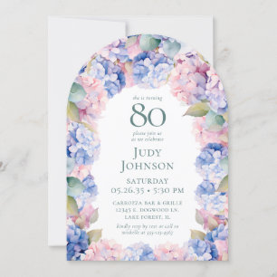 Invitación Hydrangeas 80ª fiesta de cumpleaños
