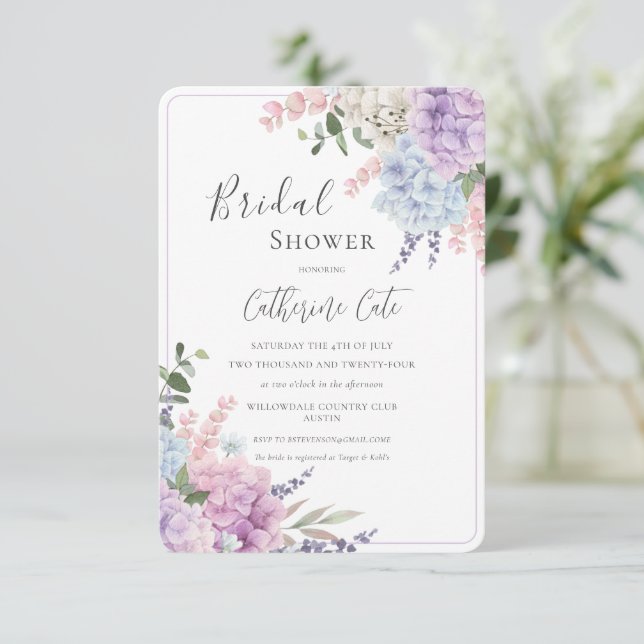 Invitación Hydrangeas Agua Floral Ducha de Novias (Anverso de pie)