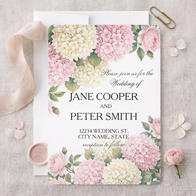 Invitación Hydrangeas and roses Budget Wedding Invitation (Subido por el creador)
