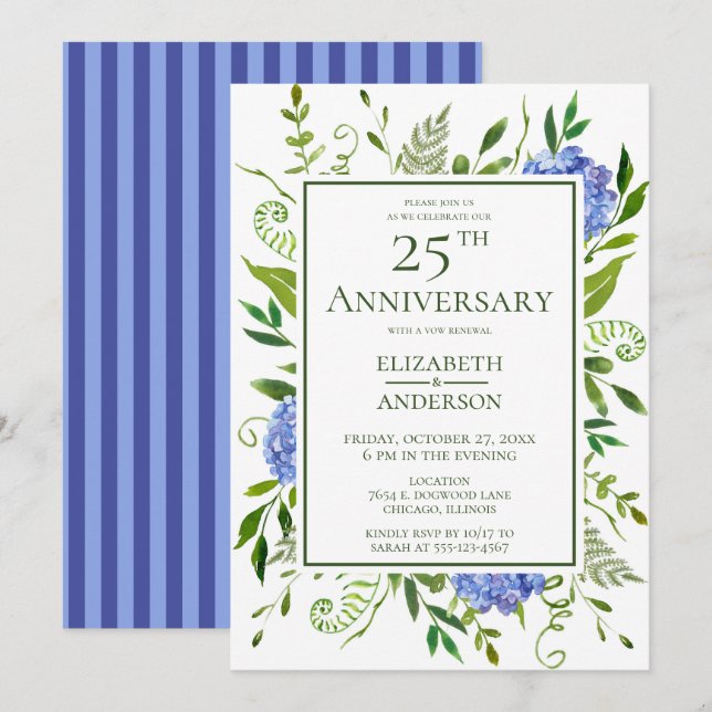 Invitación Hydrangeas Azules 25º aniversario (Anverso / Reverso)