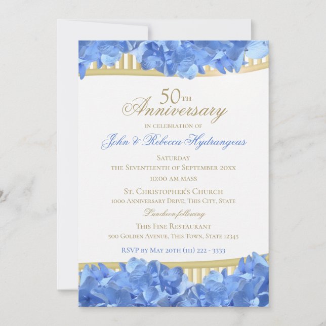 Invitación Hydrangeas azules 50 años (Anverso)
