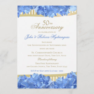 Invitación Hydrangeas azules 50 años