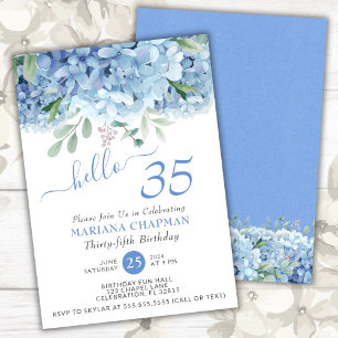 Invitación Hydrangeas Azules Acuarela Floral 35 Cumpleaños