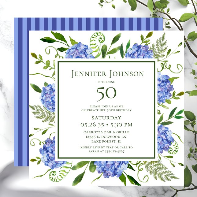 Invitación Hydrangeas Azules Cumpleaños 50 (Subido por el creador)