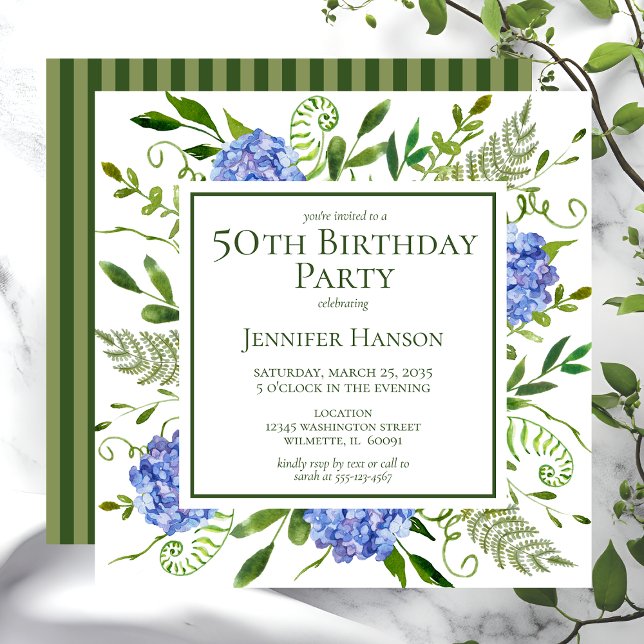 Invitación Hydrangeas Azules Cumpleaños 50 (Subido por el creador)