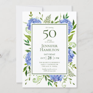 Invitación Hydrangeas Azules Cumpleaños 50