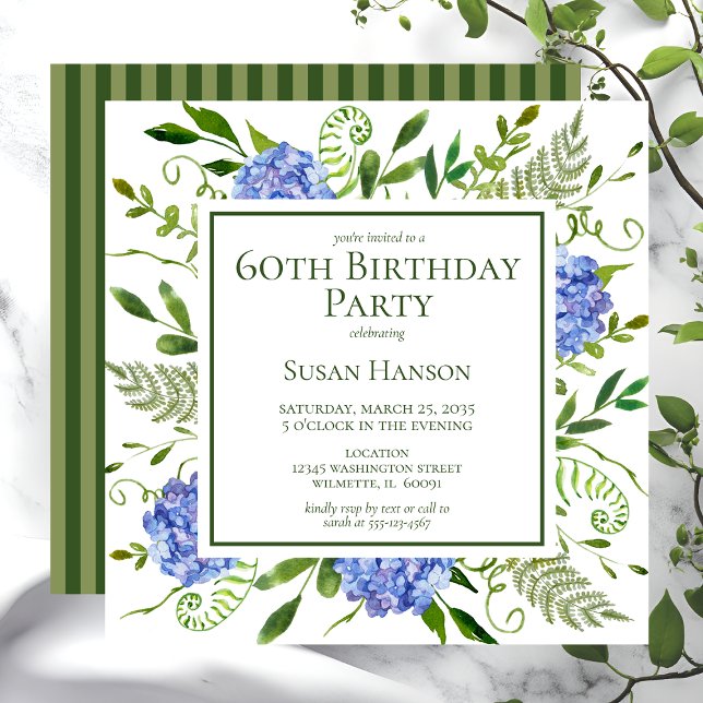 Invitación Hydrangeas Azules Cumpleaños 60 (Subido por el creador)